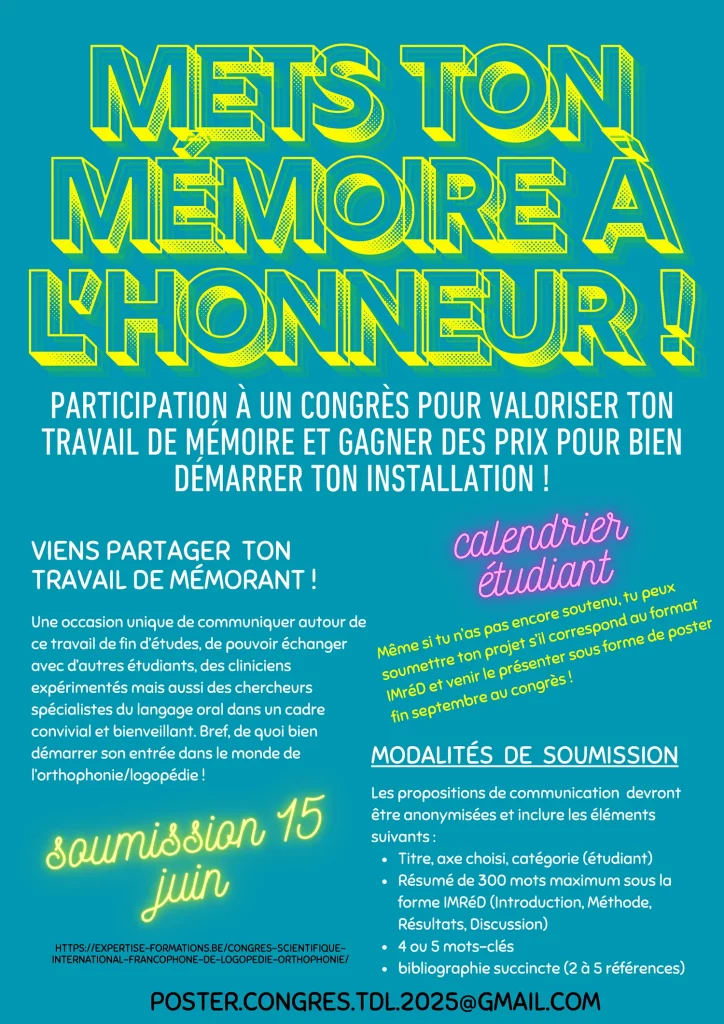 Congrès TDL 2025 (Trouble du développement du langage) - soumission de mémoire