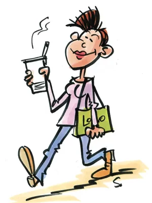 Dessin de Sondron d'une logopède en pause café